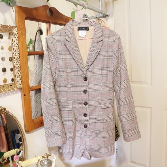 Like new MINI JUMPSUIT - Blazer style plaid Romper XS/S sexy office chic - Picture 2 of 16